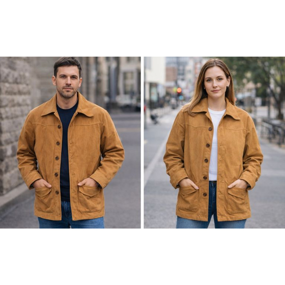Vtg Unisex Pacific Trail Sportswear Tan PVC suede Barn Chore Jacket Korea Sz-40